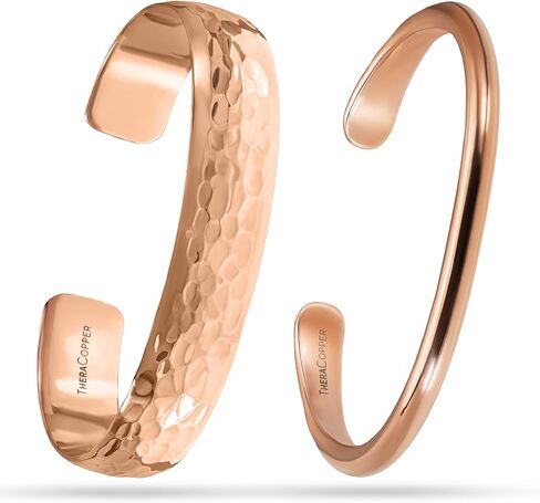 TheraCopper Copper Bracelet for Men & Women — 100% Pure Copper Bracelets — Raw, Solid & Uncoated Handmade Tibetan Bracelet Cuff Bangles (Hammered & Barrel Design) in Kuwait