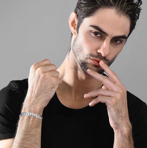 الكوبي ربط سلسلة سوار الفضة الهيب هوب الفولاذ المقاوم للصدأ سلسلة اليد للرجال والنساء، سوار معصم معدني كلاسيكي، أنيق ربط سوار المجوهرات الهدايا له أبي in Kuwait