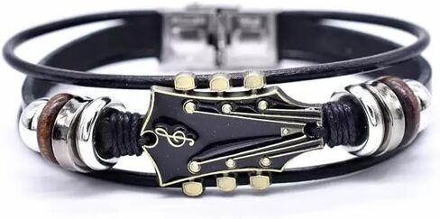 Retro Faux Leather Guitar Cuff Bracelet for Men And Women, Punk And Rock Style Multi-Layer Wrap With Stainless Clasp, Adjustable Wristband for Music Enthusiasts Gift in Saudi Arabia