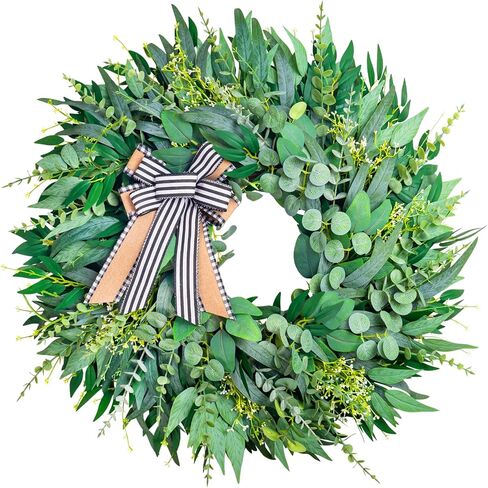 Lambs Ear Wreaths for Front Door All Season, 20" Spring Summer Wreath with Lavender Bow, Green Handmade Farmhouse Wreath for Home Decor Pocrh Wall in Saudi Arabia