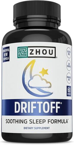 Zhou Drift Off Premium Sleep Aid with Valerian Root، الميلاتونين، GABA | نم جيدًا واستيقظ منتعشًا | 30 حصة، 60 كبسولة نباتية in Kuwait