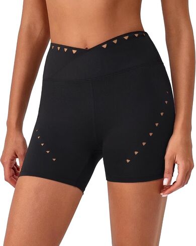 MEIVSO Womens Cross V Waist Yoga Short Laser Cut Biker Shorts Tummy Control Gym Short in Kuwait