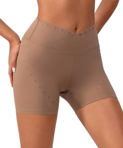 MEIVSO Womens Cross V Waist Yoga Short Laser Cut Biker Shorts Tummy Control Gym Short in Saudi Arabia