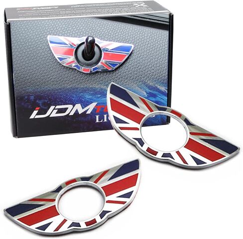 iJDMTOY Union Jack Style Wing Emblem Rings Compatible with Mini Cooper R60 Countryman R61 Paceman Door Lock Knobs, Red/Blue UK Flag Design in Kuwait