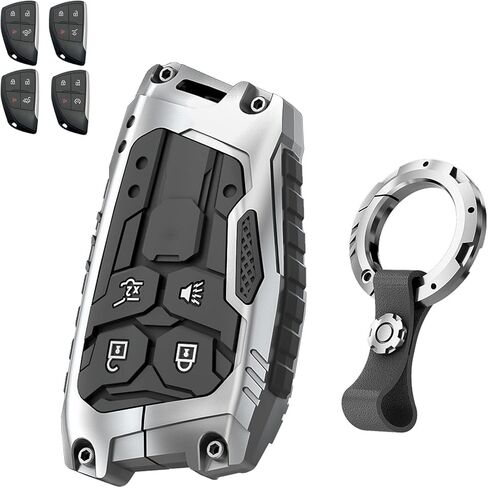 Heavy Key Fob Cover for 2023-2025 2026 Chevy Colorado Equinox Silverado GMC Canyon Sierra 4 Button Car Key Case Protector Zinc Alloy Keychain (Silver) in Saudi Arabia