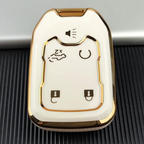 OLLEN Key Fob Cover Fit for GMC Acadia/Terrain/Sierra, Fit for Chevy Silverado 2017-2024, Full Protection Soft TPU Key Case, 5 Button, with Bling Keychain, White in Saudi Arabia