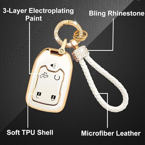 OLLEN Key Fob Cover Fit for GMC Acadia/Terrain/Sierra, Fit for Chevy Silverado 2017-2024, Full Protection Soft TPU Key Case, 5 Button, with Bling Keychain, White in Saudi Arabia