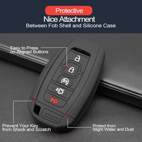 2pcs Compatible with Lincoln Continental MKC MKX MKZ Navigator Nautilus Smart 5 Buttons Black Key Fob Cover Case Key Chain Protector Keyless Remote Holder in Saudi Arabia