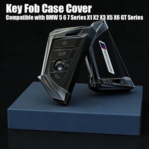 Egreat Key Fob Case Cover Compatible with BMW 5 6 7 Series X1 X2 X3 X5 X6 GT Series, Metal Key Fob Shell Keychain Holder Silicone Rubber Remote for BMW Accessories (Black) in Saudi Arabia