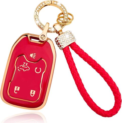 OLLEN Key Fob Cover Fit for GMC Acadia/Terrain/Sierra, Fit for Chevy Silverado 2017-2024, Full Protection Soft TPU Key Case, 5 Button, with Bling Keychain, White in Saudi Arabia