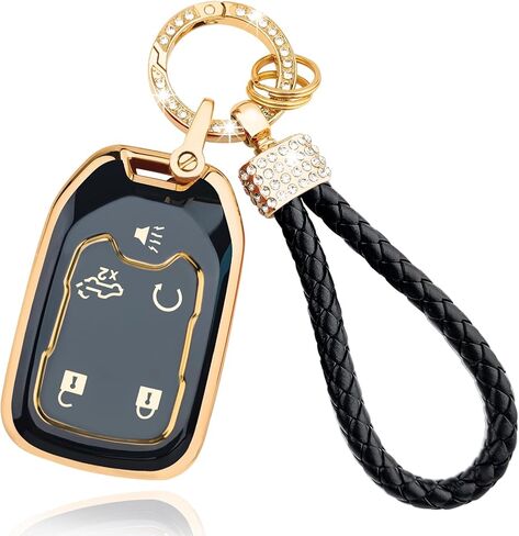 OLLEN Key Fob Cover Fit for GMC Acadia/Terrain/Sierra, Fit for Chevy Silverado 2017-2024, Full Protection Soft TPU Key Case, 5 Button, with Bling Keychain, White in Saudi Arabia