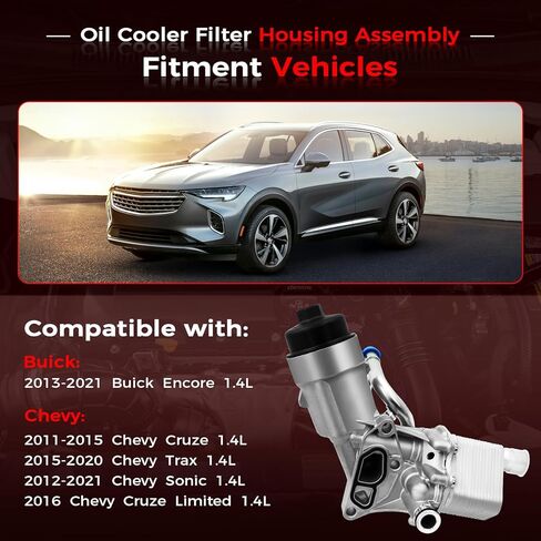 Engine Oil Filter Housing Assembly Adapter with Gasket Compatible with 2011-2021 Chevy Cruze Limited Sonic Trax Buick Encore 1.4L Turbo,Replace#918-428 55566784 55565388 88179-91400 in Kuwait