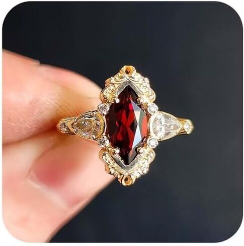 18K Gold Plated Ruby Ring – Genuine AAA Red Ruby with Diamond Accents, Minimalist Elegant Jewelry for Women, Luxury Gift for Her Size 7 in Kuwait