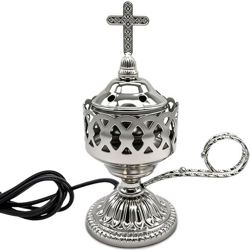 Electric Incense Burner, Frankincense Charcoal Incense Stand, Bakhoor Incense Burner Holder, Ideal for Aromatherapy, Yoga and Spa, Home and Christian Church Censer (Silver) in Kuwait