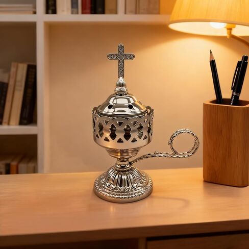 Electric Incense Burner, Frankincense Charcoal Incense Stand, Bakhoor Incense Burner Holder, Ideal for Aromatherapy, Yoga and Spa, Home and Christian Church Censer (Silver) in Kuwait