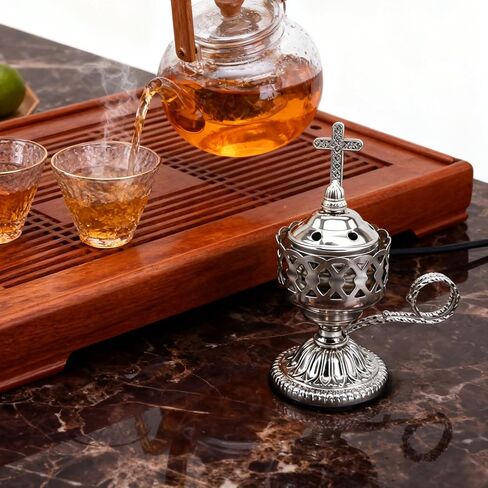 Electric Incense Burner, Frankincense Charcoal Incense Stand, Bakhoor Incense Burner Holder, Ideal for Aromatherapy, Yoga and Spa, Home and Christian Church Censer (Silver) in Kuwait