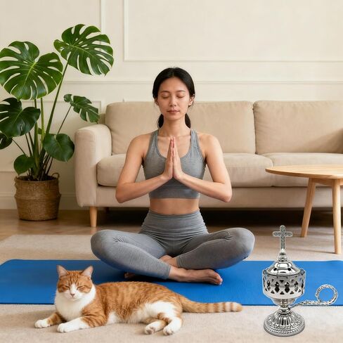 Electric Incense Burner, Frankincense Charcoal Incense Stand, Bakhoor Incense Burner Holder, Ideal for Aromatherapy, Yoga and Spa, Home and Christian Church Censer (Silver) in Kuwait