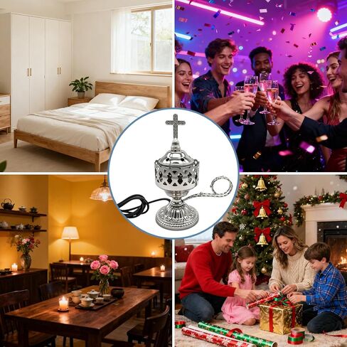 Electric Incense Burner, Frankincense Charcoal Incense Stand, Bakhoor Incense Burner Holder, Ideal for Aromatherapy, Yoga and Spa, Home and Christian Church Censer (Silver) in Kuwait