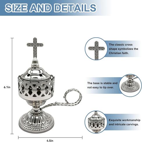 Electric Incense Burner, Frankincense Charcoal Incense Stand, Bakhoor Incense Burner Holder, Ideal for Aromatherapy, Yoga and Spa, Home and Christian Church Censer (Silver) in Kuwait