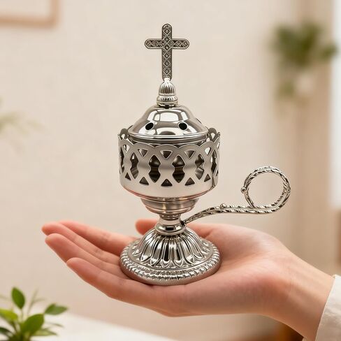 Electric Incense Burner, Frankincense Charcoal Incense Stand, Bakhoor Incense Burner Holder, Ideal for Aromatherapy, Yoga and Spa, Home and Christian Church Censer (Silver) in Kuwait