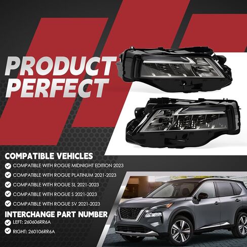 Driver & Passenger Side Headlight Compatible with 2021-2023 Rogue Headlamp 260606RR6A 260106RR6A in Saudi Arabia