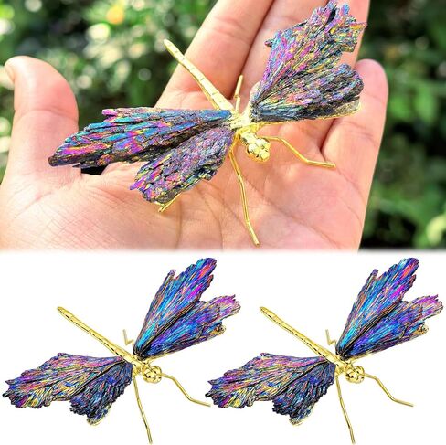 Moxweyeni 2 Pcs Dragonfly Statue Natural Electroplated Tourmaline Dragonfly Decor Collection Natural Home Ornament Decor Healing Crystals Gift for Animal Women House Office Table Decoration in Saudi Arabia