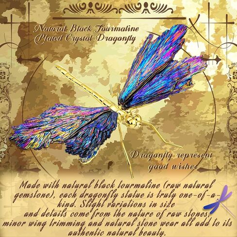 Moxweyeni 2 Pcs Dragonfly Statue Natural Electroplated Tourmaline Dragonfly Decor Collection Natural Home Ornament Decor Healing Crystals Gift for Animal Women House Office Table Decoration in Saudi Arabia