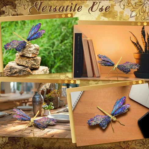 Moxweyeni 2 Pcs Dragonfly Statue Natural Electroplated Tourmaline Dragonfly Decor Collection Natural Home Ornament Decor Healing Crystals Gift for Animal Women House Office Table Decoration in Saudi Arabia