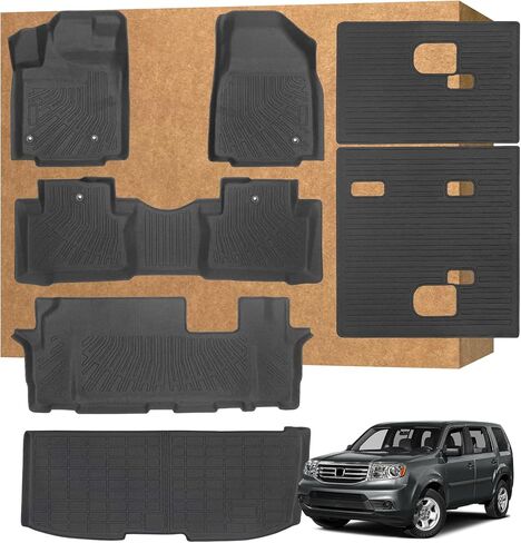 Floor Mats for Honda Pilot 2009-2015 (Fit for 2009-2015 Honda Pilot EX/EX-L/LX/SE/Touring), TPE Waterproof Non-Slip All Weather Protection Custom, Floor Mats & Cargo Liner & Seatback Mat (with Velcro) in Saudi Arabia