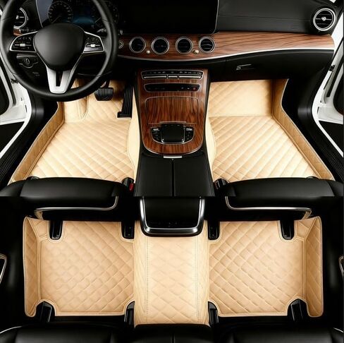 Diamond Customized Car Floor Mat for 99.9% Sedan ，Fit Automotive Floor Mats for Cars Trucks SUV, Luxury Leather Automotive Floor Mats (Beige Horizontal bar) in Saudi Arabia