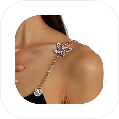 1Pair Butterfly Pendant Rhinestone Bra Straps Jewelry,Detachable Rhinestones Bra Shoulder Chain,Crystal Lingerie Straps,Wedding Bridal Dress Underwear Chain for Women in Kuwait
