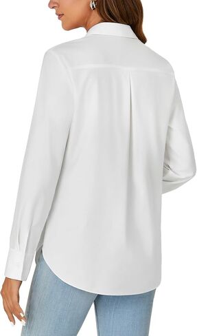 KIFOVEN Women's Button Down Shirt Long Sleeve Collared Office Work Business Blouse Top Solid White X-Large in Kuwait