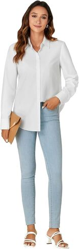 KIFOVEN Women's Button Down Shirt Long Sleeve Collared Office Work Business Blouse Top Solid White X-Large in Kuwait