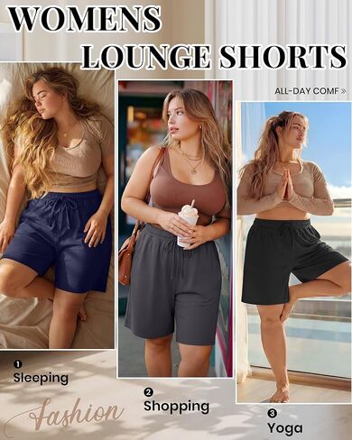 Ficerd 3 Pack المرأة زائد برمودا السراويل القطنية الرباط طول الركبة Sweatpants السراويل الرياضية عارضة السراويل مع جيوب in Kuwait