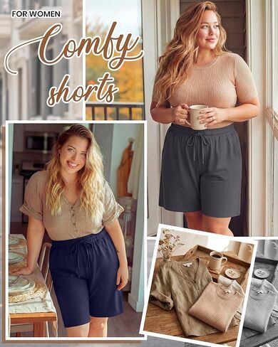 Ficerd 3 Pack المرأة زائد برمودا السراويل القطنية الرباط طول الركبة Sweatpants السراويل الرياضية عارضة السراويل مع جيوب in Kuwait