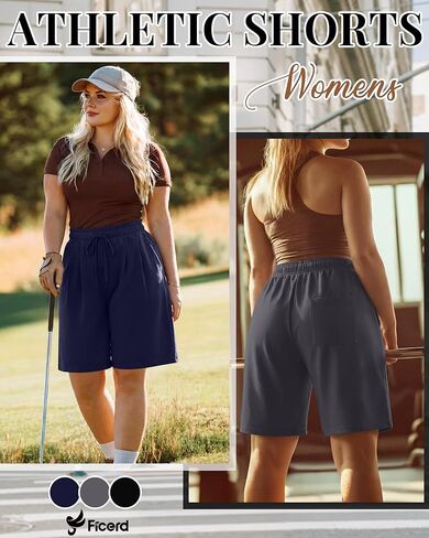 Ficerd 3 Pack المرأة زائد برمودا السراويل القطنية الرباط طول الركبة Sweatpants السراويل الرياضية عارضة السراويل مع جيوب in Kuwait