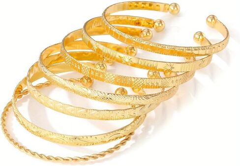 7Pcs Gold Bangle Bracelets Set for Women - Multi Layer Stackable Textured Bracelets Indian Cuff Bangles Boho Jewelry Set in Saudi Arabia