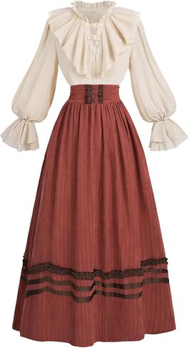 LTAKK Victorian Dress Women Edwardian Dresses 1800s Vintage Medieval Renaissance Costume 2-Piece, Brick Red, XXL in Kuwait