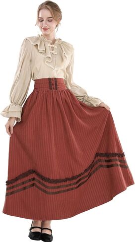 LTAKK Victorian Dress Women Edwardian Dresses 1800s Vintage Medieval Renaissance Costume 2-Piece, Brick Red, XXL in Kuwait