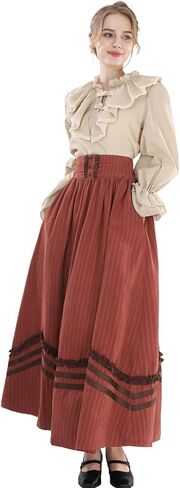 LTAKK Victorian Dress Women Edwardian Dresses 1800s Vintage Medieval Renaissance Costume 2-Piece, Brick Red, XXL in Kuwait