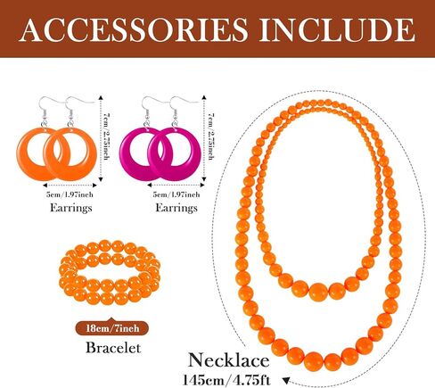 10pcs Landlady Bulk Costume Set Curly Brown Wig Print Caftan Dresses Jewelry Set for Halloween Women Cosplay Party(Pink,Novel) in Kuwait