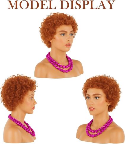 10pcs Landlady Bulk Costume Set Curly Brown Wig Print Caftan Dresses Jewelry Set for Halloween Women Cosplay Party(Pink,Novel) in Kuwait