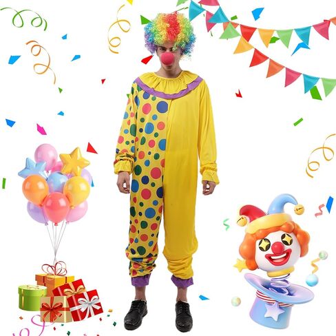 Wildarms Jester Clown Costume - Multi-Color Dotted Jumpsuit with Ruffles for Halloween, Christmas & Carnival in Saudi Arabia