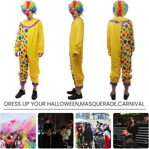 Wildarms Jester Clown Costume - Multi-Color Dotted Jumpsuit with Ruffles for Halloween, Christmas & Carnival in Saudi Arabia