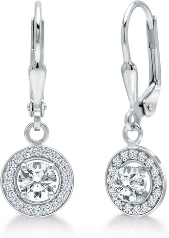 LeCalla 925 Sterling Silver CZ Dangle Earrings for Women | Rhodium-Plated Cubic Zirconia Leverback Drop Earrings | Teardrop, Round, Princess & Oval Cut Halo Bezel Set Earring Jewelry Gifts for Birthday Christmas in Saudi Arabia