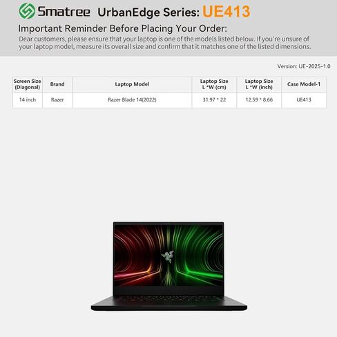 حافظة كمبيوتر محمول Smatree Urbanedge لجهاز Razer Blade 14 2025 مقاس 14 بوصة، لجهاز Razer Blade 14 2022 مقاس 14 بوصة، حافظة واقية مع جيب ملحق ومقبض، حماية من الصدمات في الزاوية الفائقة حاصلة على براءة اختراع (UE413) in Saudi Arabia