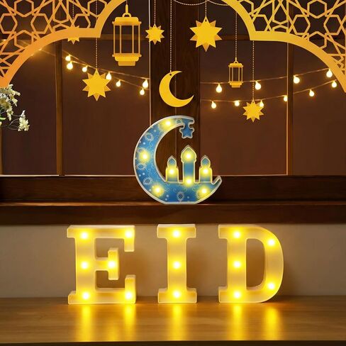 4 Pieces Eid Mubarak Decor for Home Ramadan Table Lights Decorations Eid Letter LED Lights Signs Ramadan Marquee Moon Star Lantern LED Muslim Lamp Centerpieces for Home Party Table Decorations in Saudi Arabia