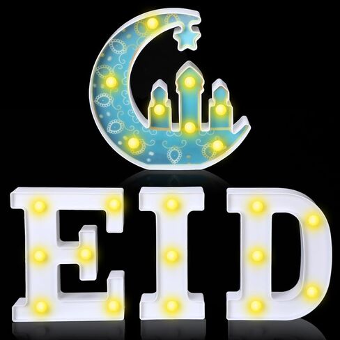 4 Pieces Eid Mubarak Decor for Home Ramadan Table Lights Decorations Eid Letter LED Lights Signs Ramadan Marquee Moon Star Lantern LED Muslim Lamp Centerpieces for Home Party Table Decorations in Saudi Arabia
