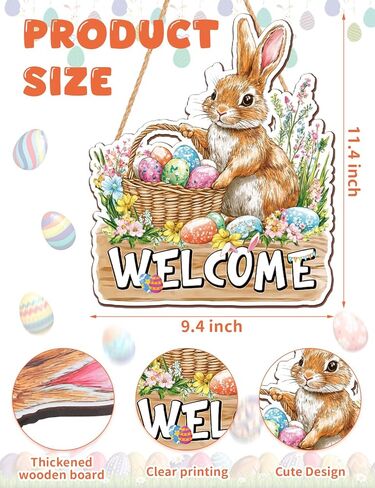 أرنب عيد الفصح ترحيب علامة الباب الخشبية، مزرعة الربيع شنقا أرنب الديكور الباب الأمامي مع البيض، ريفي باب الخشب شماعات للشرفة، الجدار، ديكور داخلي في الهواء الطلق in Kuwait
