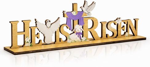 He Is Risen Easter Decor, Easter Basket Stuffers Gift, Christian Table Decor, Christian He Is Risen Decorations for Home, Farmhouse Spring Decor, Christian Gift in Kuwait